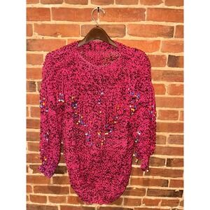 Pink & Black Confetti Pom Pom Knit Sweater